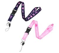 WANDIC 2 PCS Octobre Rose Cordon Cou Porte Clé,Tour de Cou Porte Clé de Cancer du Sein Lanière avec Boucle à Dégagement Rapide pour Support de Téléphone,Couleur Mélangée