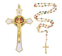 WANDIC 2 pièces Croix murale blanche, collier Jésus pour hommes et femmes Collier Jésus t'aime Décoration Cadeau catholique pour baptême Pâques