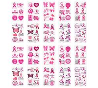 WANDIC 20 feuilles d'autocollants de tatouage de ruban rose, tatouages temporaires pour la sensibilisation au cancer du sein pour la décoration de fête fournitures cadeau d'activité publique