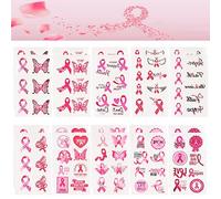 WANDIC 20 Feuilles Tatouages Autocollants Octobre Rose,Tatouage Ruban Rose pour sensibilisation au Cancer du Sein Decoration Soutien Temporaire Tatouages pour Activités de Fête