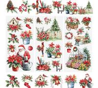 WANDIC 3 Feuilles Autocollant de Transfert Noel, Autocollant de Transfert à Frotter pour Meubles Décalcomanies Vintage Motif Floral Rouge pour Scrapbooking Cartes de Vœux,15 x 30 cm