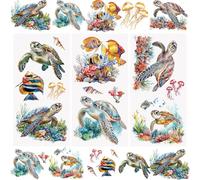 WANDIC 3 Feuilles Autocollants de Transfert à Frotter, Papier de Transfert Autocollant Meubles sur le Thème des Animaux Marins Tortues pour Emballage Cadeau, Scrapbooking,Albums,15 x 30 cm