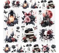 WANDIC 3 Feuilles Autocollants de Transfert Autocollant Transfert pour Meuble Scrapbooking Stickers Vintage Imperméables Motif Noir Gothique pour Loisirs Créatifs, Albums Photo, 15 x 30 cm