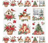 WANDIC 3 Feuilles Transfert pour Meuble de Noel,Autocollant de Transfert à Frotter Scrapbooking Stickers Décalcomanies Thème Floral Vintage Rouge,pour DIY Fenêtre,Boîtes-cadeaux,15 x 30 cm