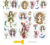 WANDIC 3 PCS UV Transfer Autocollants Vintage Fée Fleurs Papillon Motif Décalcomanies Transfert Autocollants Meubles 3D Imperméable pour Décoration de Chambre, Scrapbooking,15 * 30 cm