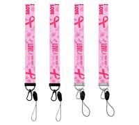 WANDIC 4 PCS Octobre Rose Tour de Cou Porte ordon Cou Porte-clés Badge de Sensibilisation au Cancer du Sein Ruban Rose Lanière Détachable,pour Cartes d'identité Téléphones