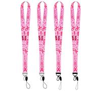 WANDIC 4 PCS Octobre Rose Tour de Cou Porte-Clés, Tour de Cou Badge de Sensibilisation au Cancer du Sein Ruban Rose Lanière Détachable Boucle pour Porte-Badges D'Identification