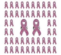 WANDIC 50 PCS Broches Octobre Rose, Pin's Ruban Rose avec Poudre Scintillante pour Sensibilisation Cancer Sein, Bijoux Décorations Femme