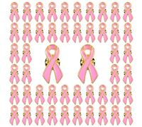 WANDIC 50 Pièces Octobre Rose Pins,Broches Ruban Rose en Métal Doré pour la Sensibilisation au Cancer du Sein Decoration Accessoires Broches en Métal pour Activités de Bien-être Public