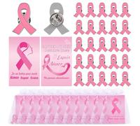 WANDIC 50 Sets Badges à Ruban Rose Épingles en Métal Octobre Rose pour Le Cancer du Sein Set d'épingles avec Cartes de Texte,Emballage Individuel, pour La Sensibilisation à La Campagne Publique