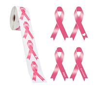 WANDIC 500 PCS Octobre Rose Autocollants Étiquettes, Ruban Rose Stickers de Cancer du Sein Étiquettes Roule Emballage de Ruban Scellant pour La Lettre de Cadeau d'Événement Large (1 Rouleau)