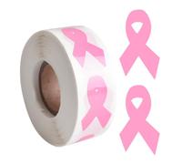WANDIC 500 PCS Octobre Rose Autocollants, Étiquettes Stickers en Ruban Rose Cancer du Sein d'Étiquettes Adhésive, pour Événement Accessoires d'Emballage (1 Rouleau)