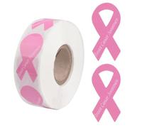 WANDIC 500 PCS Octobre Rose Autocollants, Étiquettes Stickers en Ruban Rose Sensibilisation au Cancer du Sein avec Imprimé Texte Conception, pour Événement Accessoires d'emballage (1 Rouleau)