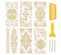 WANDIC 6 Feuilles Autocollants de Transfert à Frotter Doré, Autocollant Transfert pour Meuble Lignes Motif Floral Scrapbooking Stickers Decalcomanie pour Bricolage, 15 x 30 cm