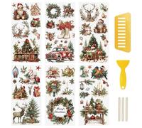 WANDIC 6 Feuilles Autocollants de Transfert de Noël,Autocollant de Transfert pour Meuble Motifs de Voitures Sapins de Noël Guirlandes Décalcomanie Scrapbooking,pour Verre Albums Photos, 15 x 30 cm
