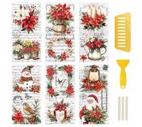 WANDIC 6 Feuilles Autocollants de Transfert de Noël, Autocollant Transfert à Frotter pour Meuble sur le Thème des Fleurs Rouges Vintage pour Scrapbooking Maison Fêtes,15 x 30 cm