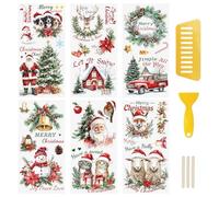 WANDIC 6 Feuilles Autocollants de Transfert Noël, Autocollant de Transfert pour Meuble Décalcomanie à Frotter Couronne, Cabane, Bonhomme de Neige, pour Bricolage, Scrapbooking, Fenêtres, 15x30cm