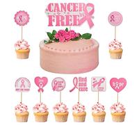 WANDIC 9pcs Cupcake Toppers Ruban Rose, Bâtonnets de Cupcake de Sensibilisation au Cancer du Sein Fournitures de Décorations de Dessert de Gâteau pour la Fête de Bricolage