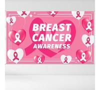 WANDIC Bannière de Fond en Ruban Rose, 1,5 m x 0,9 m pour Sensibilisation au Cancer du Sein pour fête, Photographie, Bal de Fin d'année, bannière pour décoration d'événement Public