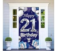WANDIC Bannière de porte « Happy 21st Birthday » - Bannière bleue sur le thème du 21e anniversaire - Décorations de cérémonie de passage à l'âge adulte - Fournitures de décoration