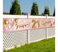 WANDIC Bannière « Happy 21st Birthday » - Décoration de fête d'anniversaire rose - Décoration de cérémonie de passage à l'âge adulte