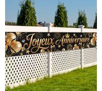 WANDIC Bannière Personnalisée Joyeux Anniversaire, Noire et Dorée Banderole Joyeux Anniversaire 50 x 300 Cm Grande Toile de Fond pour Décorations d'Intérieur et d'Extérieur à Suspendre au Mur