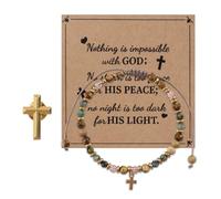 WANDIC Bracelets de perles et épingles en forme de croix, bracelets chrétiens réglables et badges en forme de croix dorée pour prière de Pâques, décoration à faire soi-même