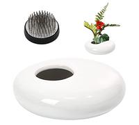 WANDIC Fournitures d'arrangement de Fleurs, Grenouille Ronde et Pot de Fleurs en céramique Blanc Brillant pour Ikebana, Art Floral, décoration de la Maison, du Bureau