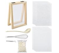 WANDIC Kit de fabrication de papier, moule en bois fait à la main avec cuillère et chiffon de rechange en maille et pâte déshydratée, kit de fabrication de cadre de papier pour loisirs créatifs