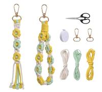 WANDIC Kit de macramé à Faire soi-même, 2 Styles de Fleurs Jaunes tissées avec dragonne, dragonne, pour clés de Voiture, Sac à Main, téléphone, Portefeuille