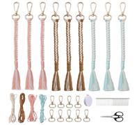 WANDIC Kit de Porte-clés en macramé à Faire soi-même, 9 pièces, nœud carré, Style bohème, pour clés de Voiture, Sac à Main, téléphone, Portefeuille