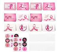 WANDIC Kit de Sensibilisation au Cancer du Sein, 12 Cartes en Ruban Rose avec enveloppe et 18 Autocollants Ronds sans Cancer pour Bricolage, fête, événement caritatif, Espoir