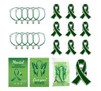 WANDIC Lot de 10 badges en forme de ruban vert, pour sensibilisation au cancer du foie, à la santé mentale, à la transplantation d'organes, bracelet à cordon réglable avec carte de texte pour