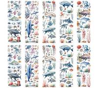 WANDIC Lot de 10 feuilles d'autocollants de transfert à frotter, motif poissons de style océan pour bricolage, scrapbooking, albums photo, meubles, 30 x 10 cm