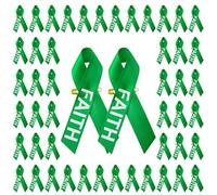 WANDIC Lot de 100 Broches à Ruban Vert « Faith » en Satin pour Sensibilisation au Cancer du Foie et aux problèmes environnementaux pour décoration de vêtements, Polyester, Pas de gemme