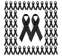 WANDIC Lot de 100 broches avec ruban en satin et épingle à nourrice, pour sensibilisation au mélanome classique, le deuil, le jour du Souvenir, noir