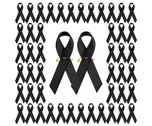 WANDIC Lot de 100 broches avec ruban en satin et épingle à nourrice, pour sensibilisation au mélanome classique, le deuil, le jour du Souvenir, noir
