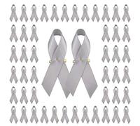 WANDIC Lot de 100 Broches en Forme de Ruban Gris en Satin avec Épingles pour Sensibilisation au Cancer du Cerveau Et à La Maladie du Parkinson,pour Homme et Femme,7,5 x 4 cm