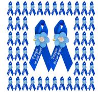 WANDIC Lot de 100 broches en ruban de satin bleu avec fleur « Forget Me Not » - Broches commémoratives en forme de ruban dans Forever in Our Hearts - Épingles pour funérailles de deuil