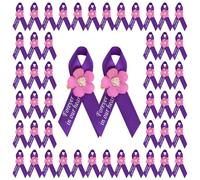 WANDIC Lot de 100 broches en ruban de satin violet avec fleur « Forget Me Not » - Broches commémoratives en forme de ruban dans Forever in Our Hearts - Épingles pour funérailles de deuil