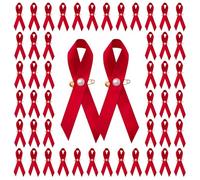 WANDIC Lot de 100 Broches en Satin Rouge avec Perle, Sensibilisation aux Maladies cardiaques, au VIH/SIDA, à la prévention des Drogues avec épingle à nourrice pour Homme et Femme, 100, Polyester