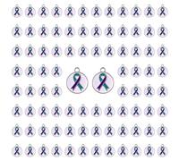 WANDIC Lot de 100 pendentifs circulaires en forme de ruban bleu sarcelle et violet pour prévenir le et les agressions sexuelles