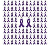 WANDIC Lot de 100 pendentifs en forme de ruban violet pour sensibilisation à la violence domestique et à la maladie d'Alzheimer - Pour porte-clés et événements caritatifs