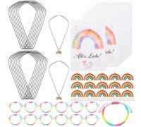 WANDIC Lot de 15 bracelets d'amitié arc-en-ciel avec pendentifs et cartes - Polyester tissé à la main - Bracelets réglables pour cadeaux à faire soi-même à vos amis et à votre famille - Accessoires de