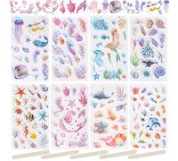 WANDIC Lot de 16 feuilles d'autocollants à frotter - Motif poisson - Décoration esthétique - Pour scrapbooking, journal, agenda, album (océan)