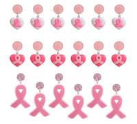 WANDIC Lot de 16 paires de boucles d'oreilles pendantes en cuir synthétique pour la sensibilisation au cancer du sein Rose, Polyester