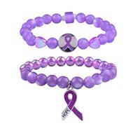 WANDIC Lot de 2 bracelets réglables en ruban violet pour la maladie d'Alzheimer et la violence domestique avec pendentif en ruban en métal avec sac de rangement à cordon