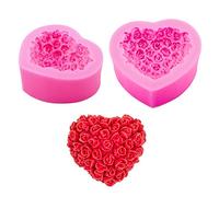 WANDIC Lot de 2 moules en silicone en forme de cœur 3D en forme de rose pour savon, bougie, jouets décoratifs, artisanat, rond et rectangulaire