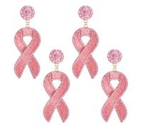 WANDIC Lot de 2 paires de boucles d'oreilles en ruban rose pour femme - Cancer du sein - Bijoux d'octobre - Activités de collecte de fonds caritatives pour femme