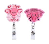 WANDIC Lot de 2 porte-badges amusants avec clip pour carte d'identité avec clip d'identification pour infirmière et médecin Motif « At Your Cervix&Mind Your Own Uterus » Rose